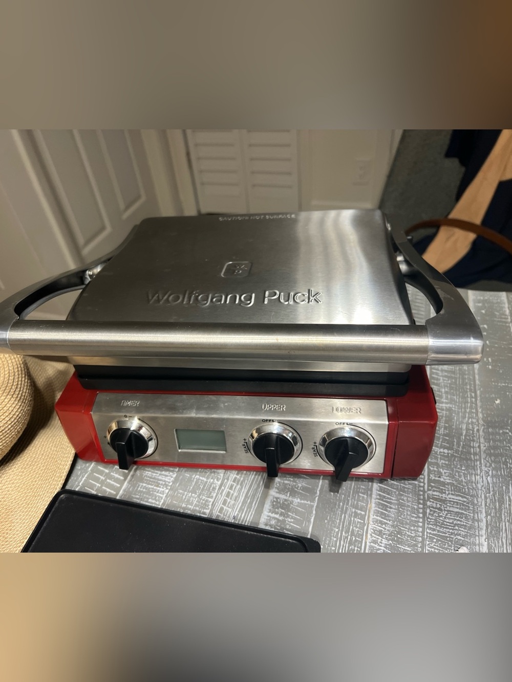 Wolfgang Puck Stainless Steel Electric Grill - Red Accents